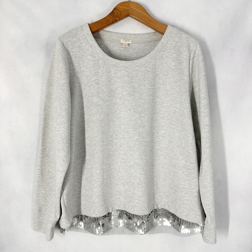 J.Crew Cotton Long Sleeve Gray Sequin Hem Sweatshirt Women's Size XXL